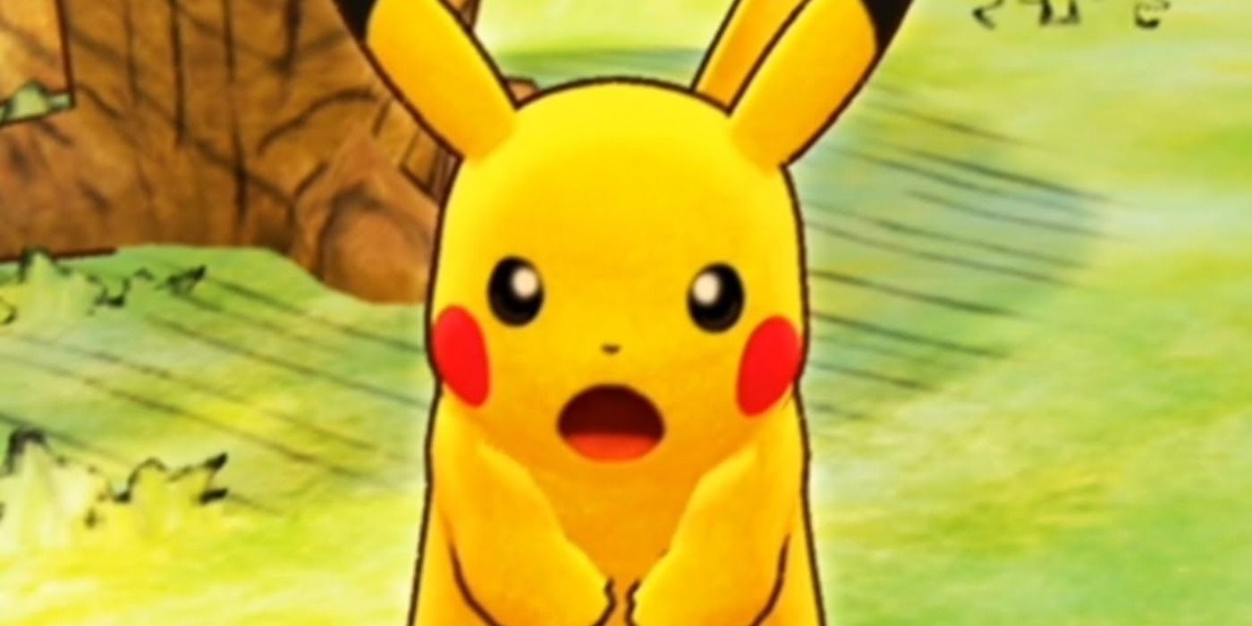 Pokémon Mystery Dungeon, close da expressão de surpresa do Pikachu.