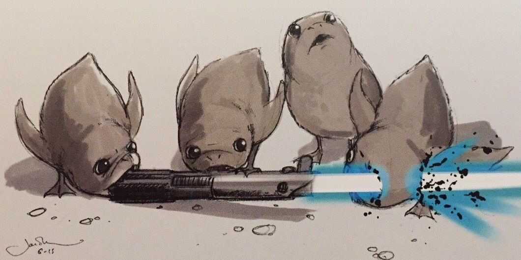Porg killed by Luke&rsquo;s lightsaber in concept art for The Last Jedi