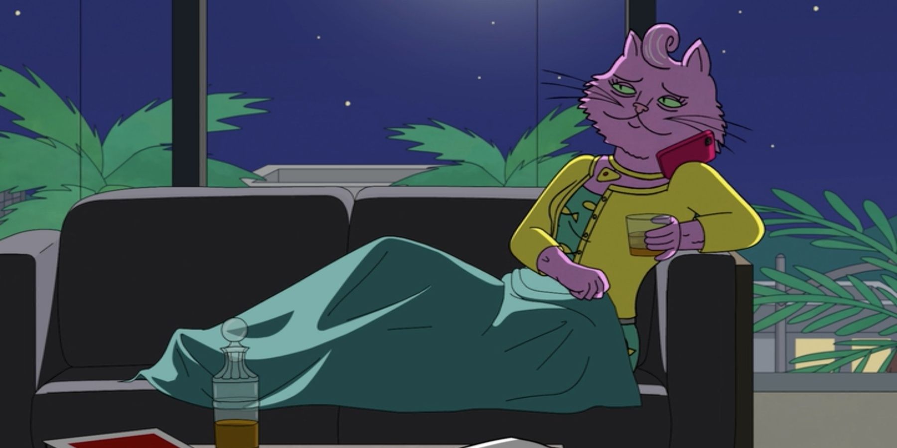 Princess Carolyn lounges on a couch in BoJack Horseman.