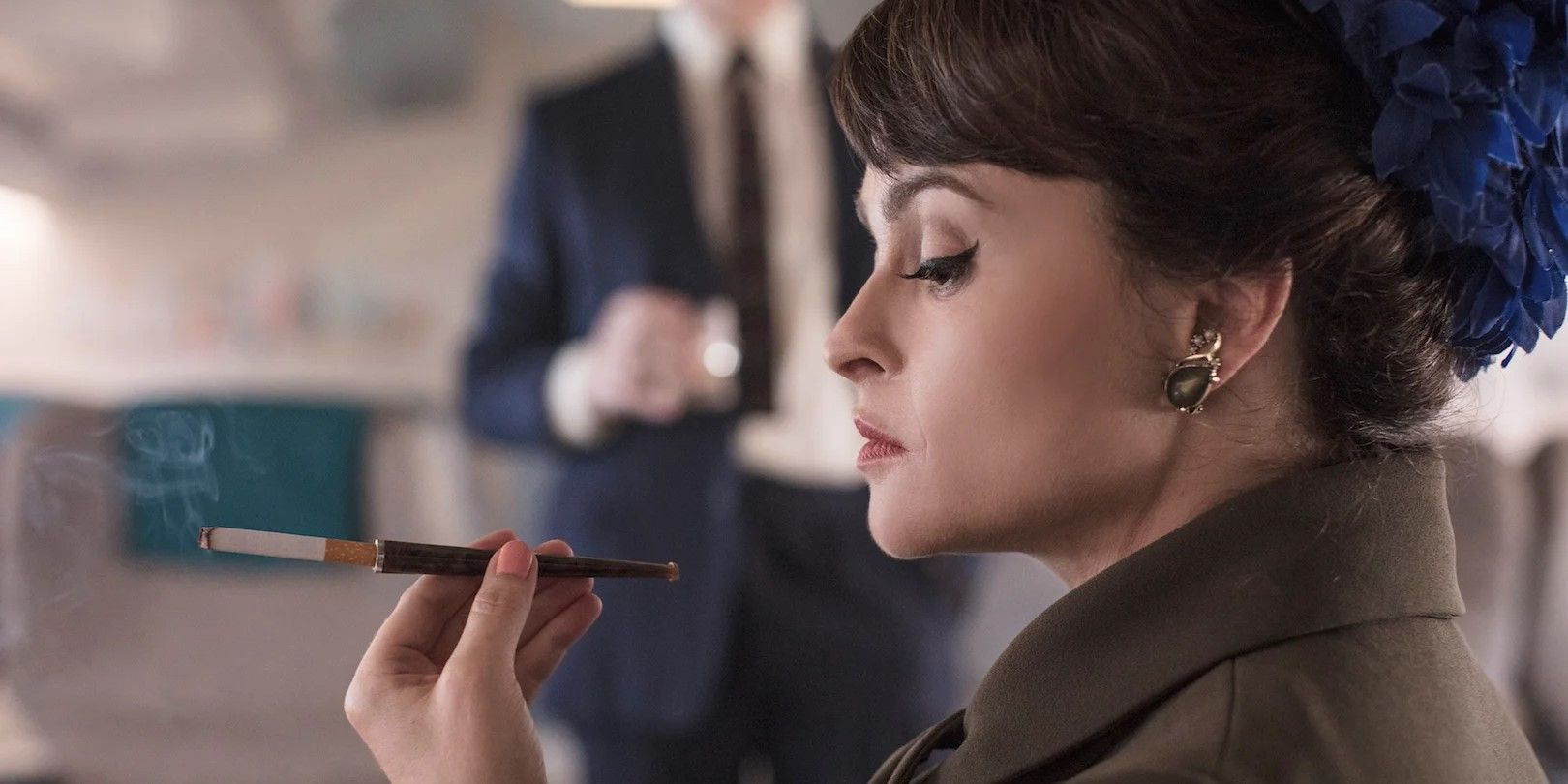 Princess Margaret looking at a cigarette in The Crown
