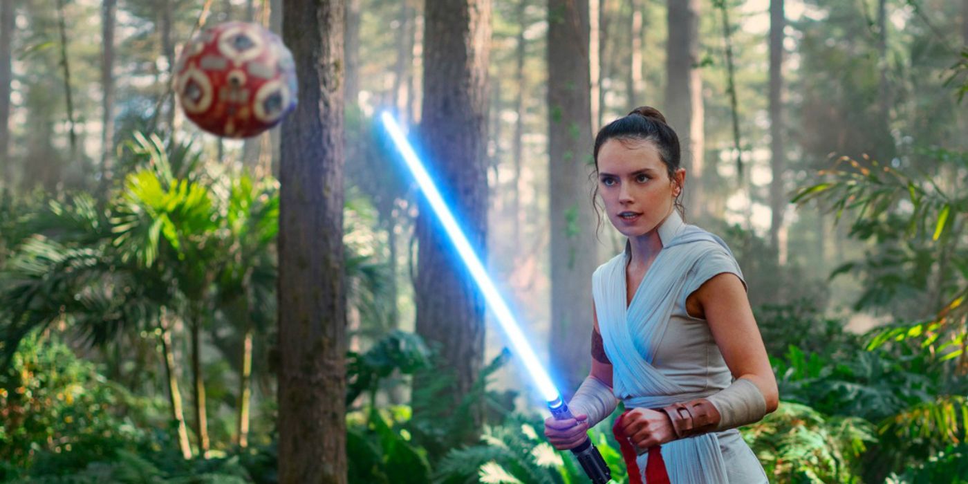 Rey with training remote in Star Wars The Rise of Skywalker