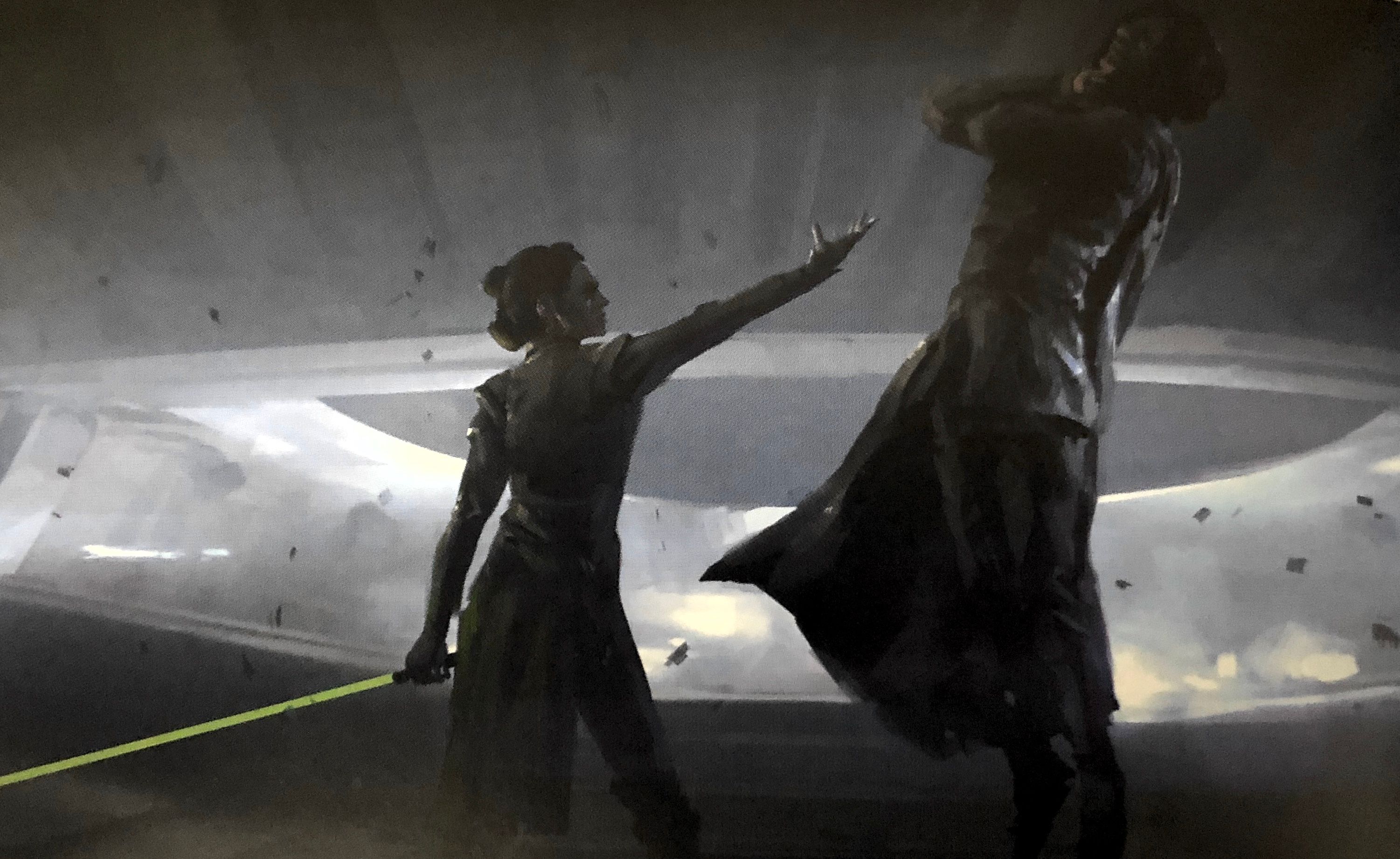 Rise Skywalker Rey chokes Kylo Ren concept art