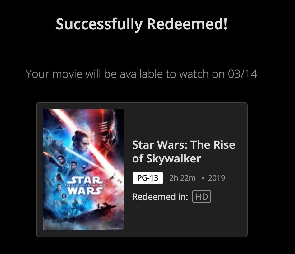 Rise of Skywalker early digital release Movies Anywhere