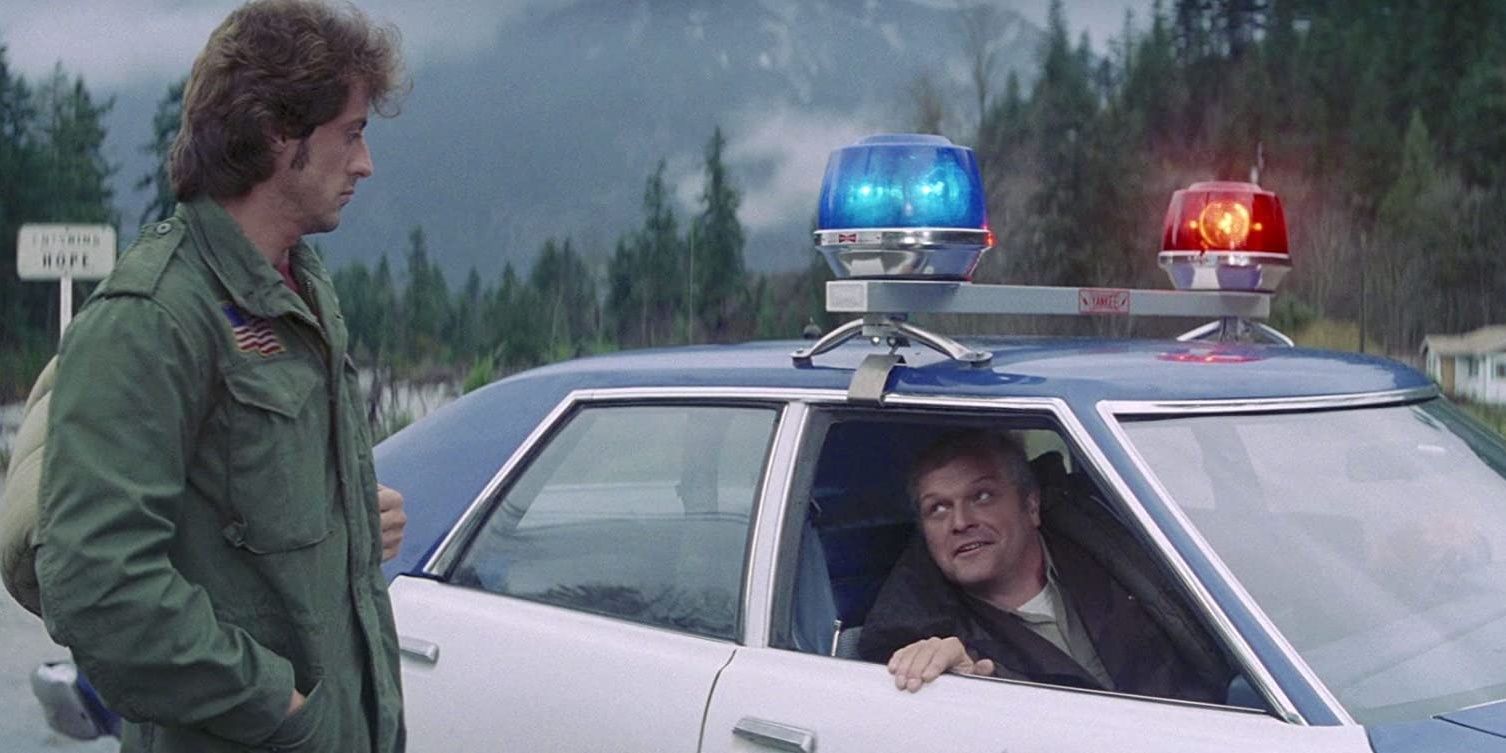 Sheriff Teasle drives Rambo out of town in First Blood