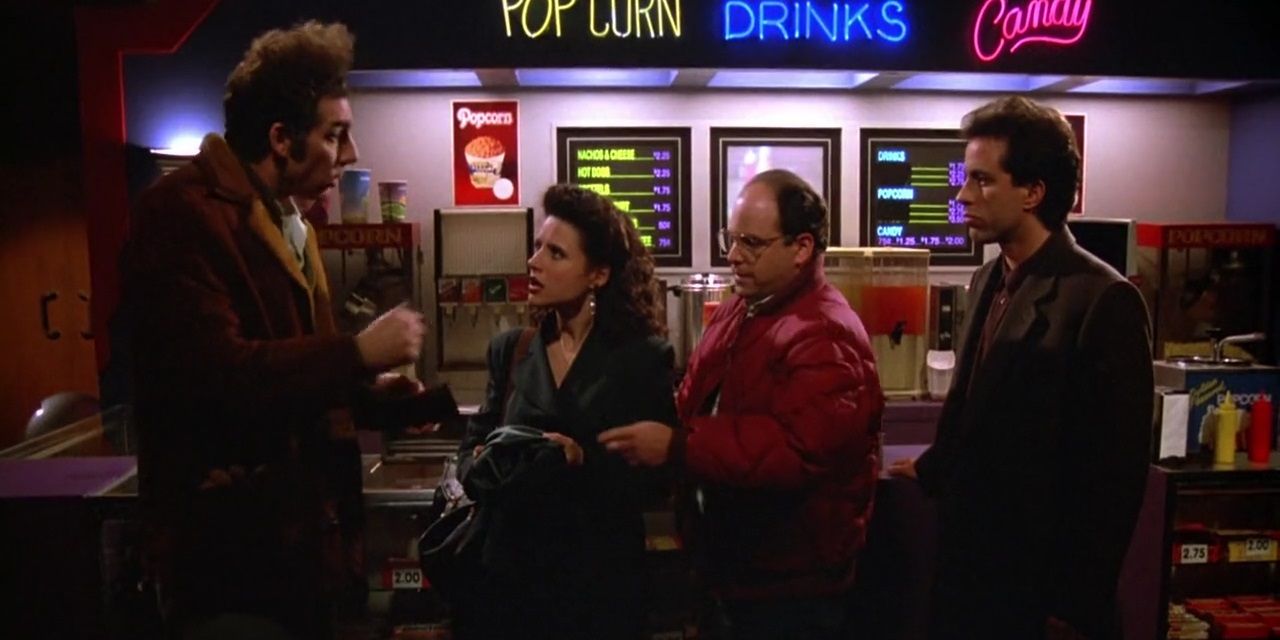 Kramer, Elaine, George, and Jerry at the movies on Seinfeld
