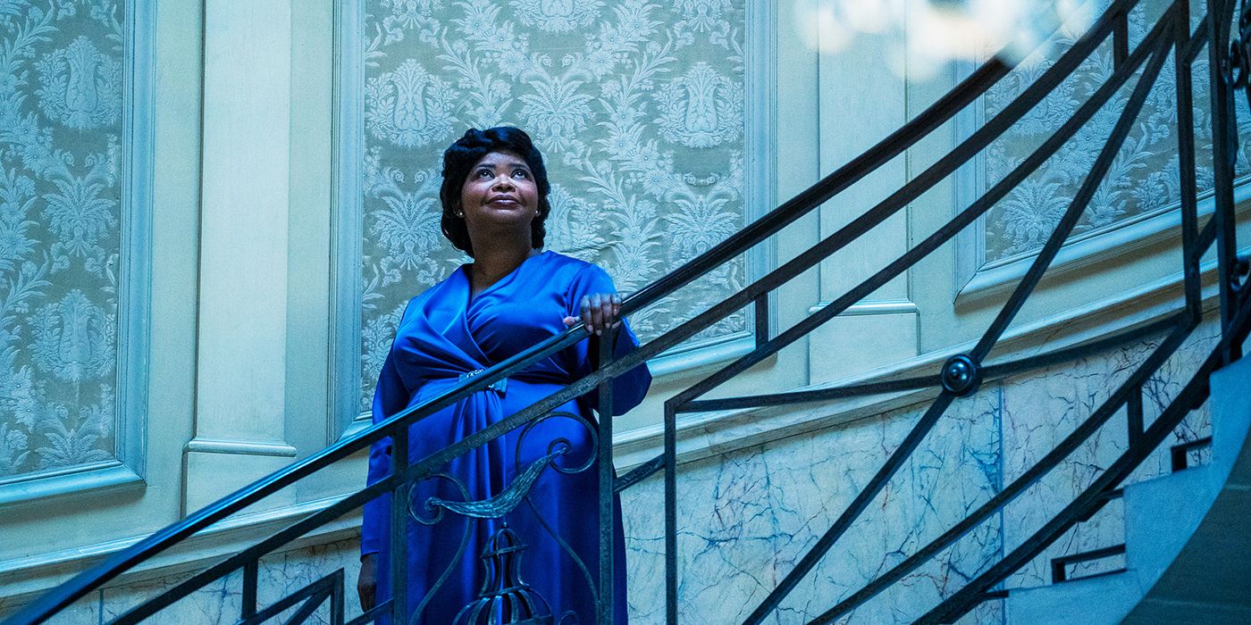 Madam C.J. Walker on a staircase in Self Made