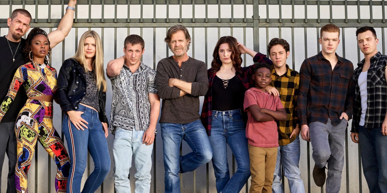 The Gallagher family poses in front if a cell in Shameless.