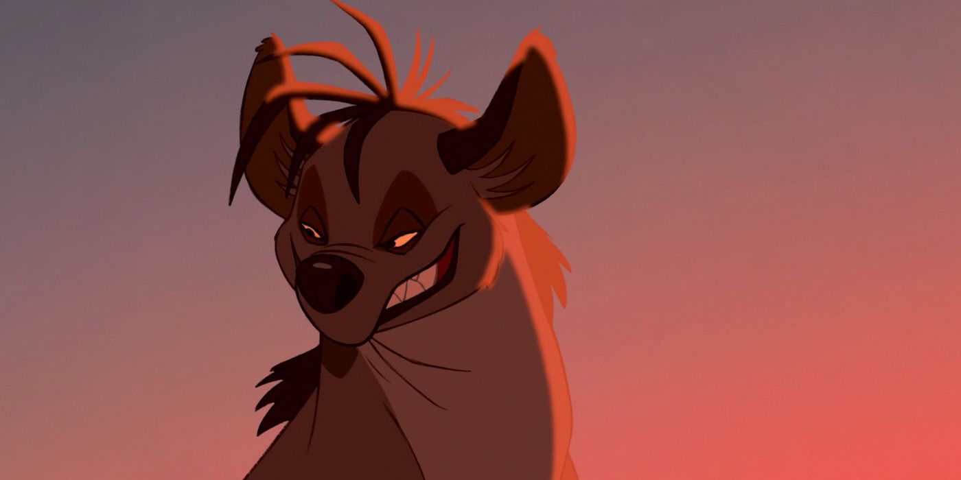 Shenzi the hyena in red light in The Lion King