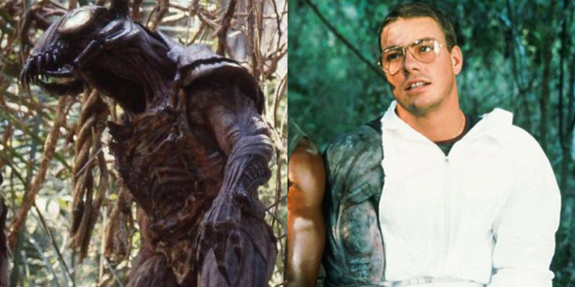 Split image of Jean Claude Van Damme as the original Predator