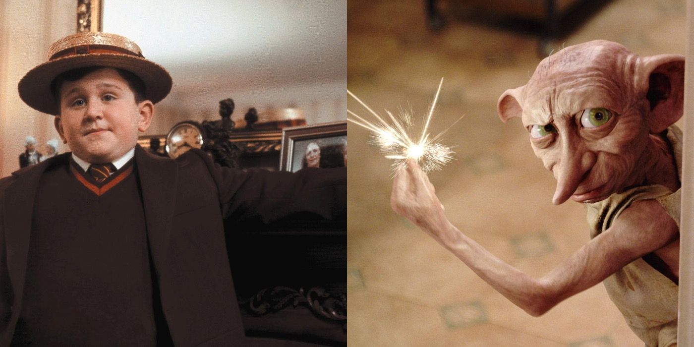 Split image showing Dudley Dursley and Dobby in Harry Potter