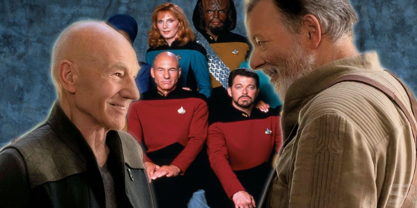 Star Trek Picard and Riker with TNG Cast