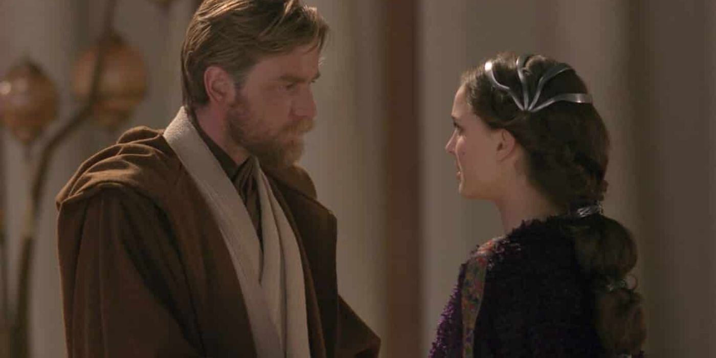 Obi-Wan Kenobi conversa com Padmé em A Vingança dos Sith.