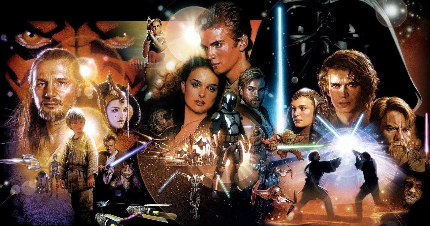 Posters for the Star Wars prequel trilogy.