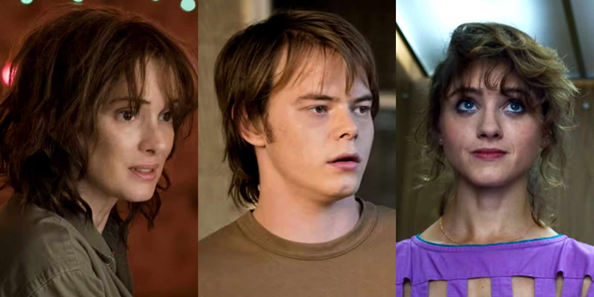 A split image features Joyce, Jonathan, and Nancy in Stranger Things