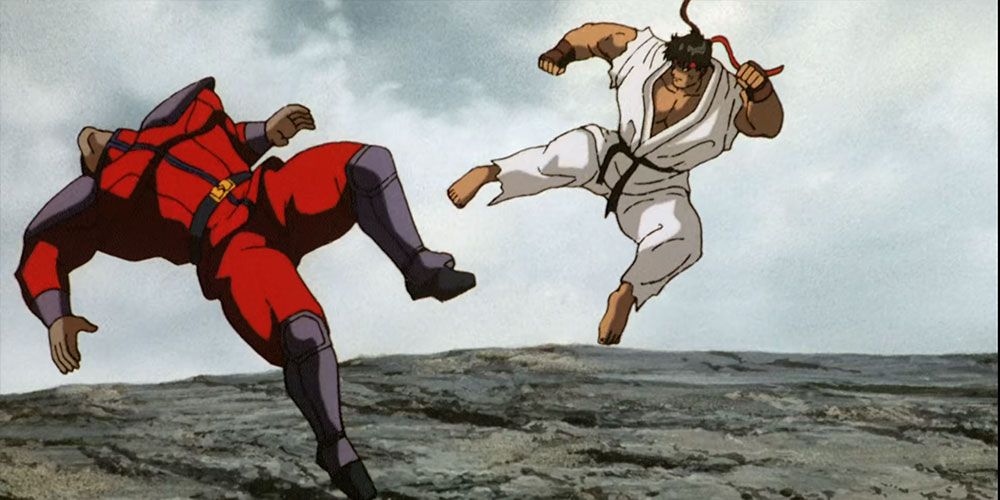 A fight scene in Street Fighter II The Animated Movie