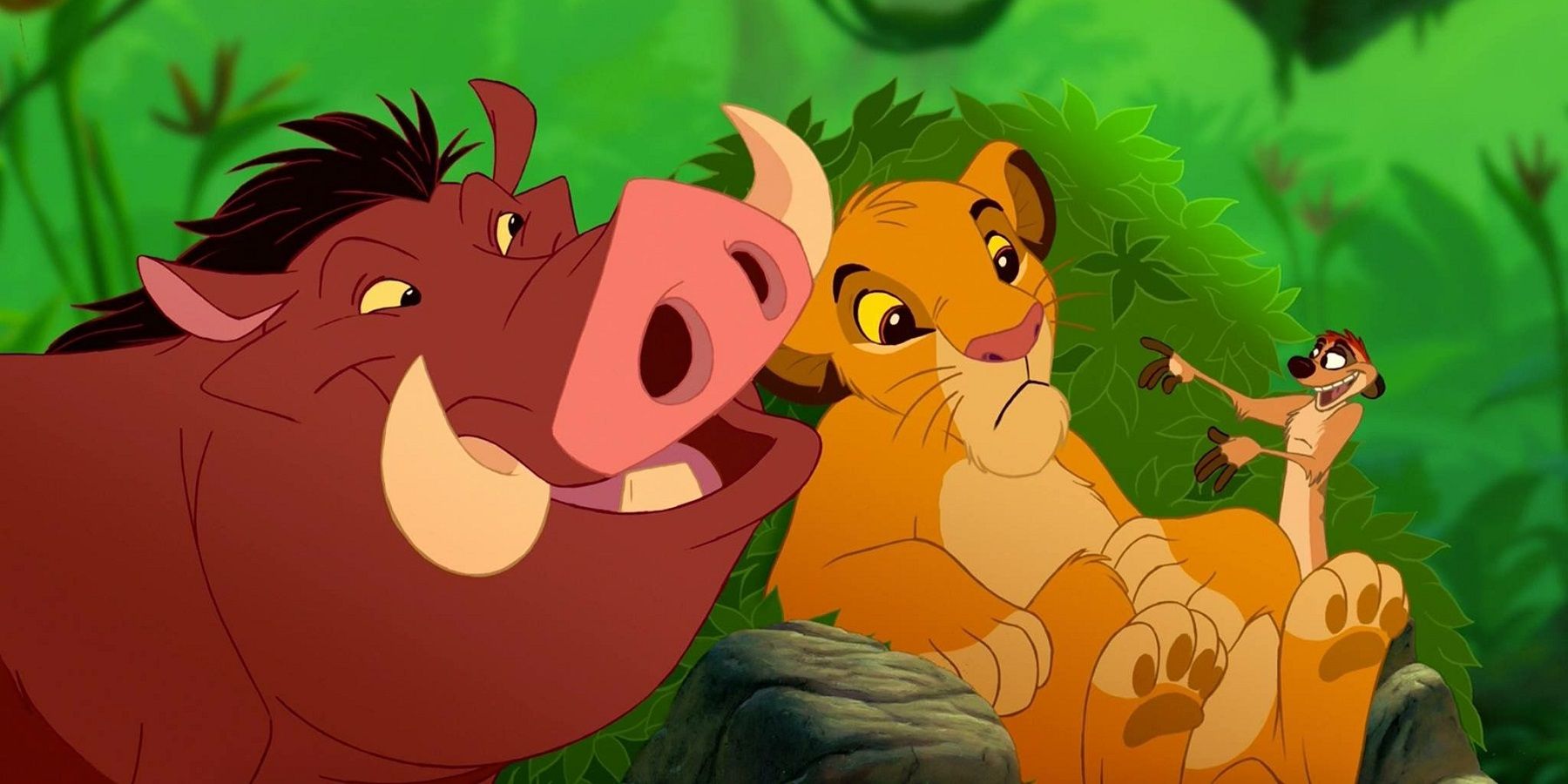 Timon and Pumbaa with Simba in The Lion King
