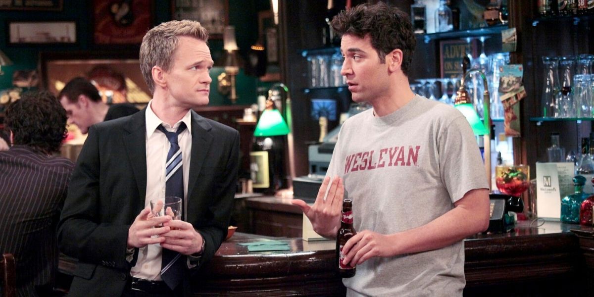 Ted at Barney at the bar in How I Met Your Mother.