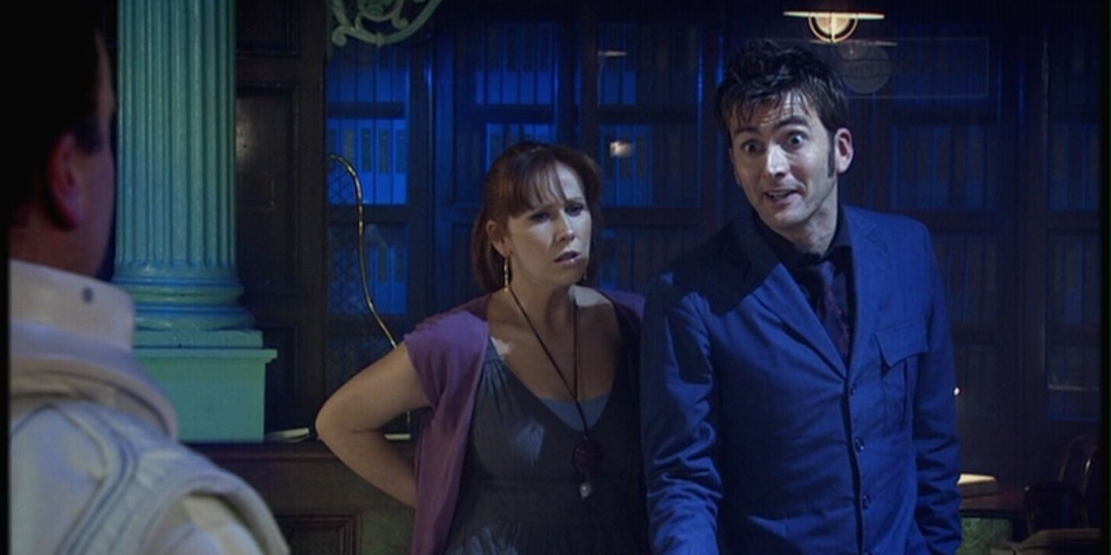 Tenth Doctor and Donna in Silence in the Library Cropped
