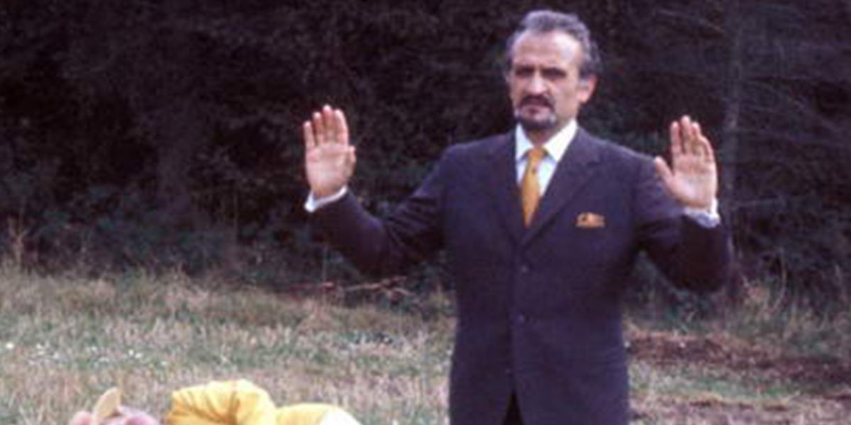 The Master holding his hands up in surrender in "Terror of the Autons," Doctor Who