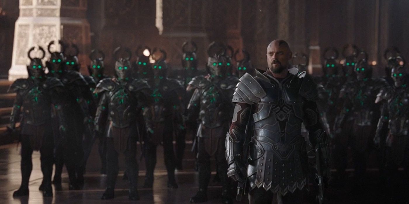 Skurge standing in front of Hela&rsquo;s undead army in Thor: Ragnarok