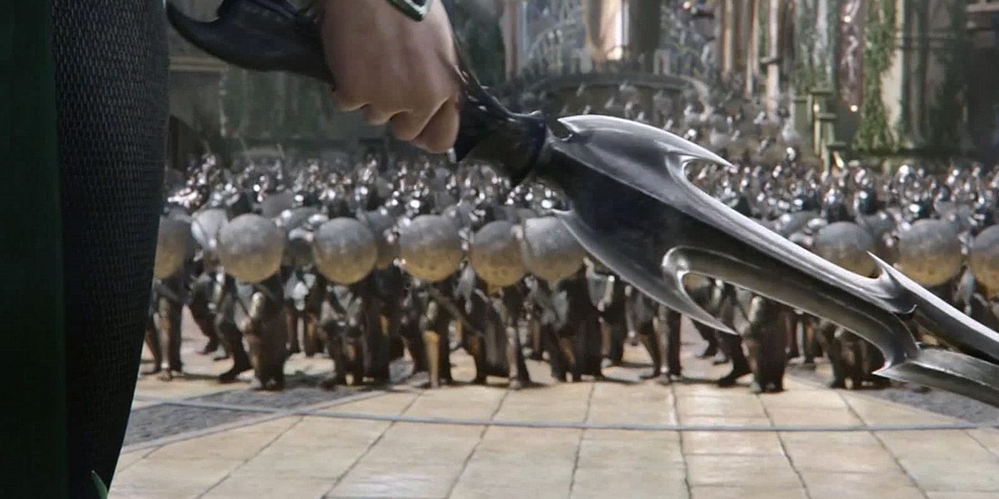 Hela creates a magical sword to fight Asgardian troops in Thor: Ragnarok