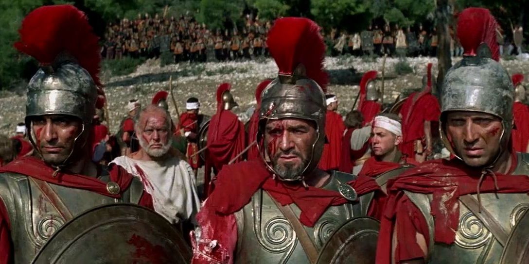 Leonidas and his generals standing next to each other in a still from The 300 Spartans