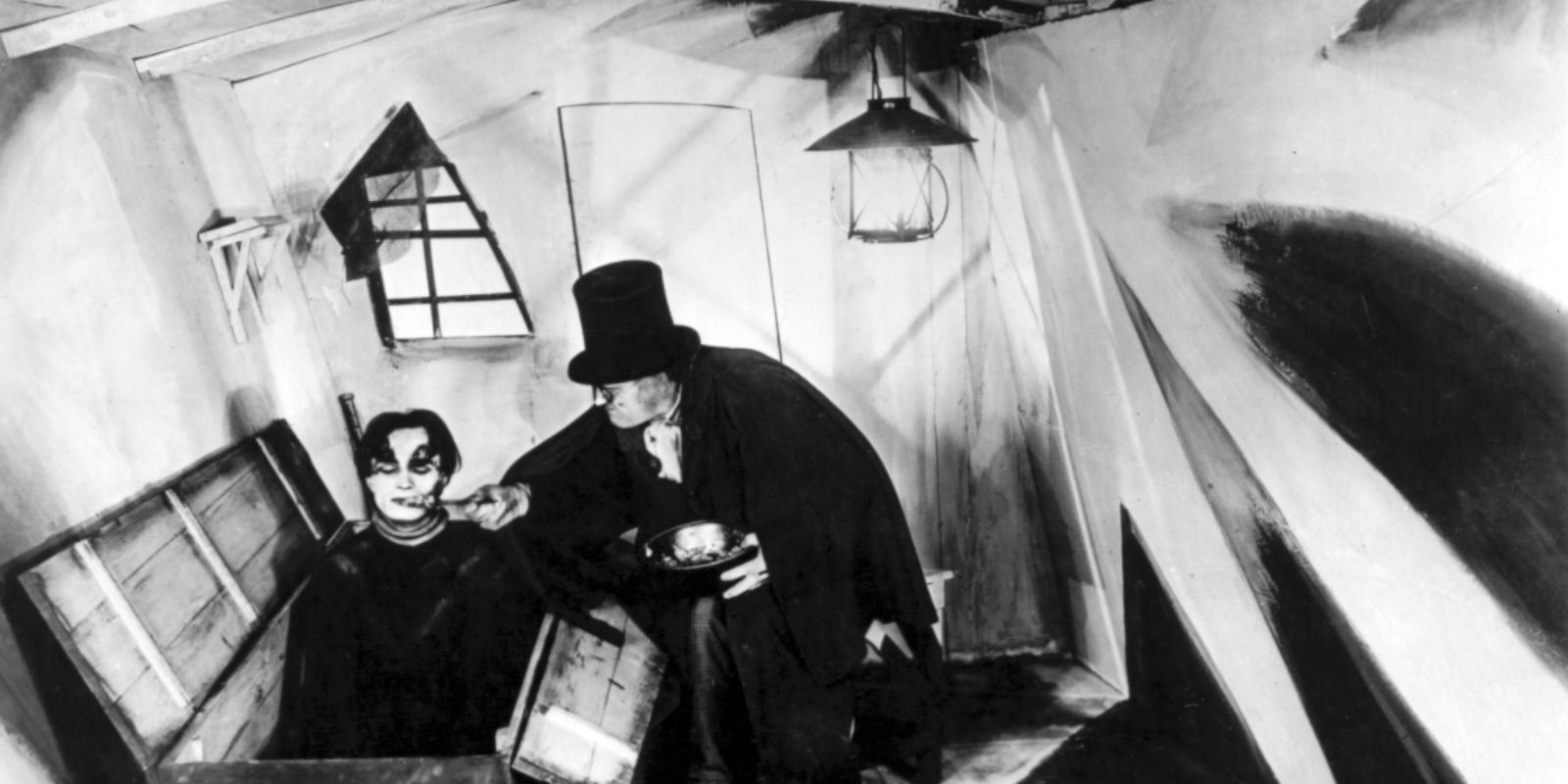 Dr. Caligari wakes his sleeping zombie in the Cabinet of Dr. Caligari 