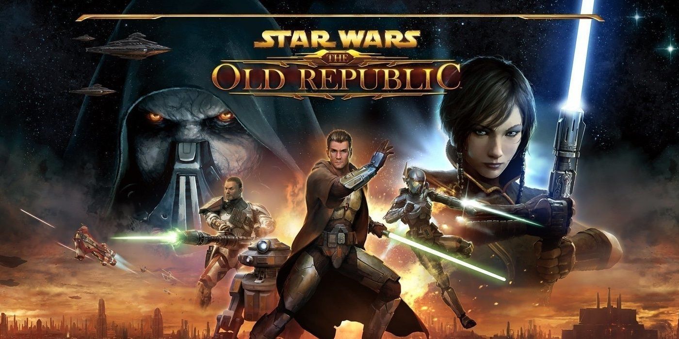 Star Wars: The Old Republic promo art featuring Republic and Sith-aligned characters