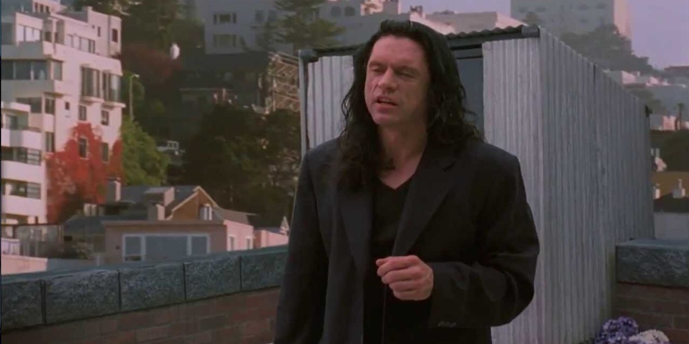 Tommy Wiseau on the roof in The Room
