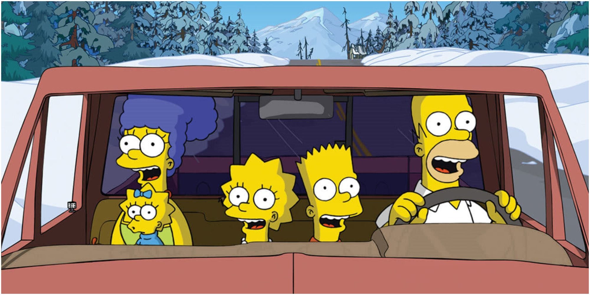 The Simpsons family in their car