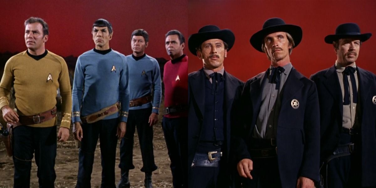 Captain Kirk and the landing party against the Earp brothers in Star Trek: The Original Series