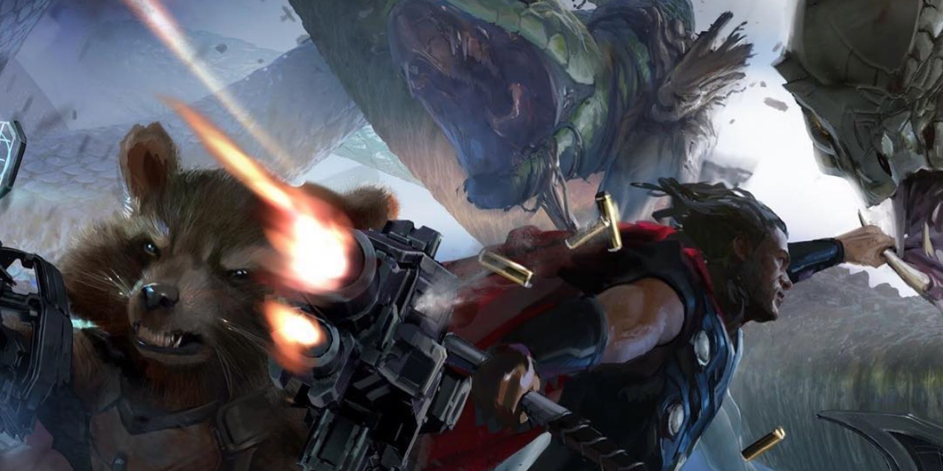 Thor Rocket and Groot Fight Serpents Cropped