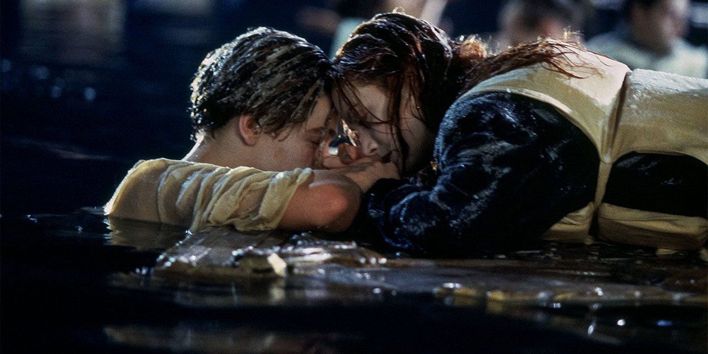 Rose holds Onto Jack in the water in Titanic.