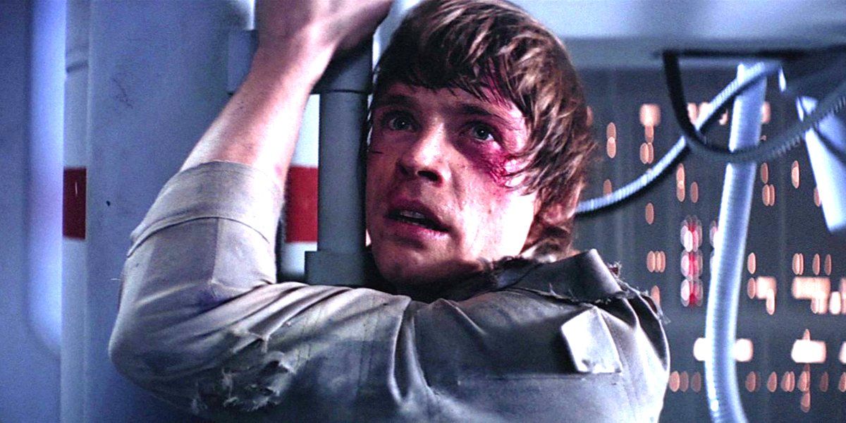 Luke Skywalker holding on to a tube in Empire Strikes Back