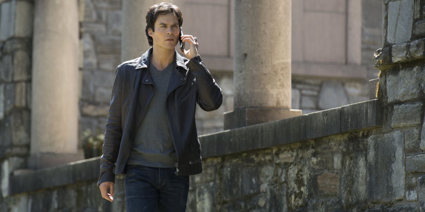 Damon on the phone in The Vampire Diaries.
