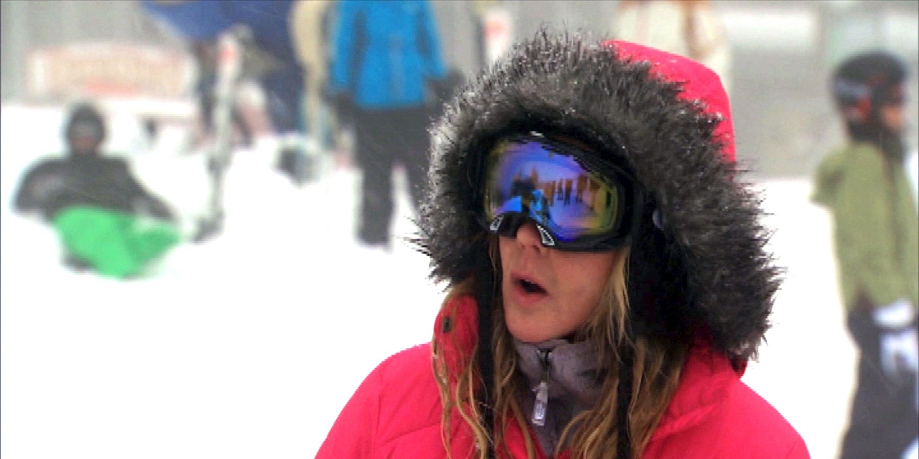 Vicki wearing a jacket and ski googles while skiing on a trip to Whistler on The Real Housewives Of Orange County