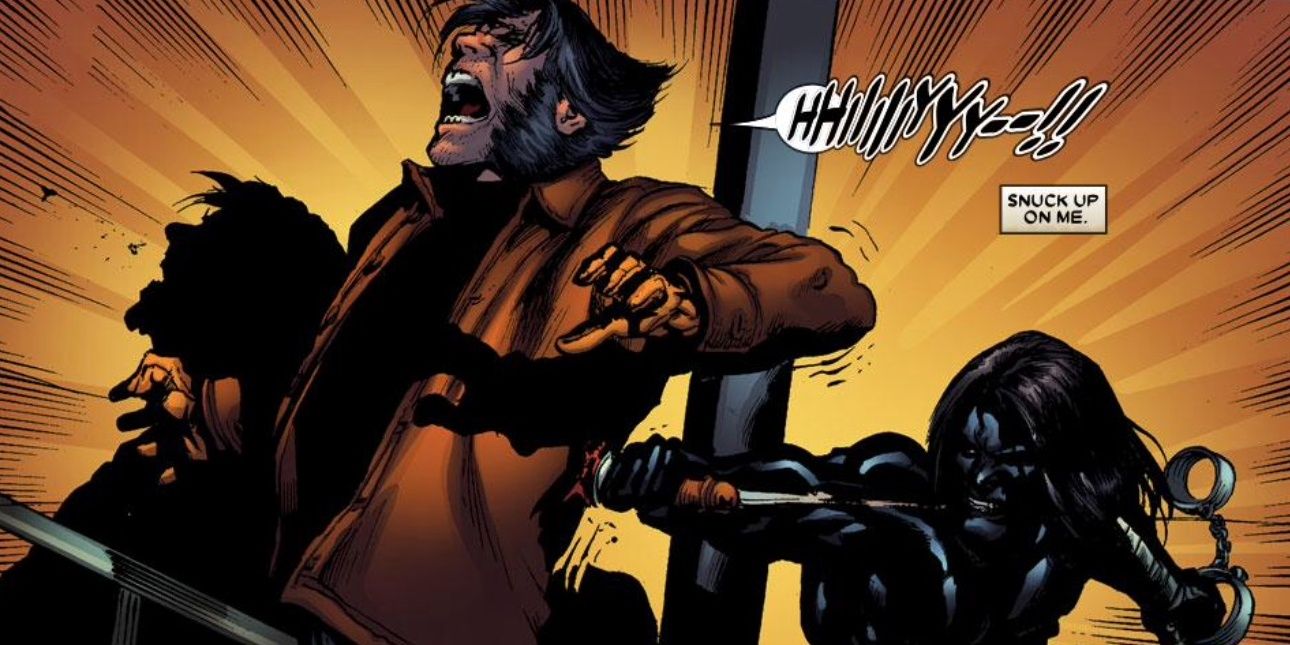 The Winter Soldier stabbing Wolverine in the back in Marvel comics