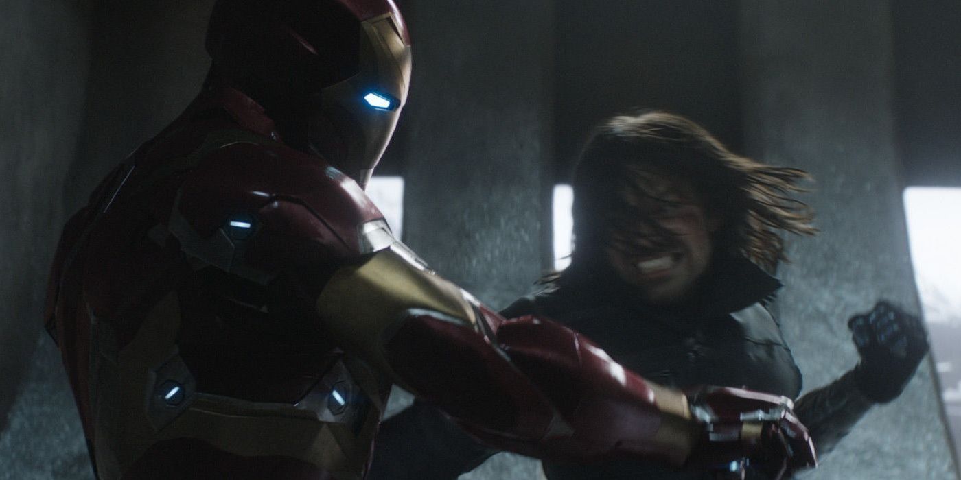 Iron Man and The Winter Soldier fighting at the end of Captain America: Civil War