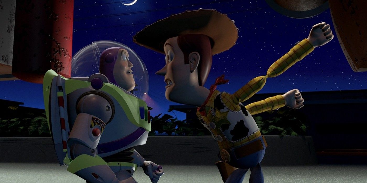 Woody grita com Buzz em Toy Story