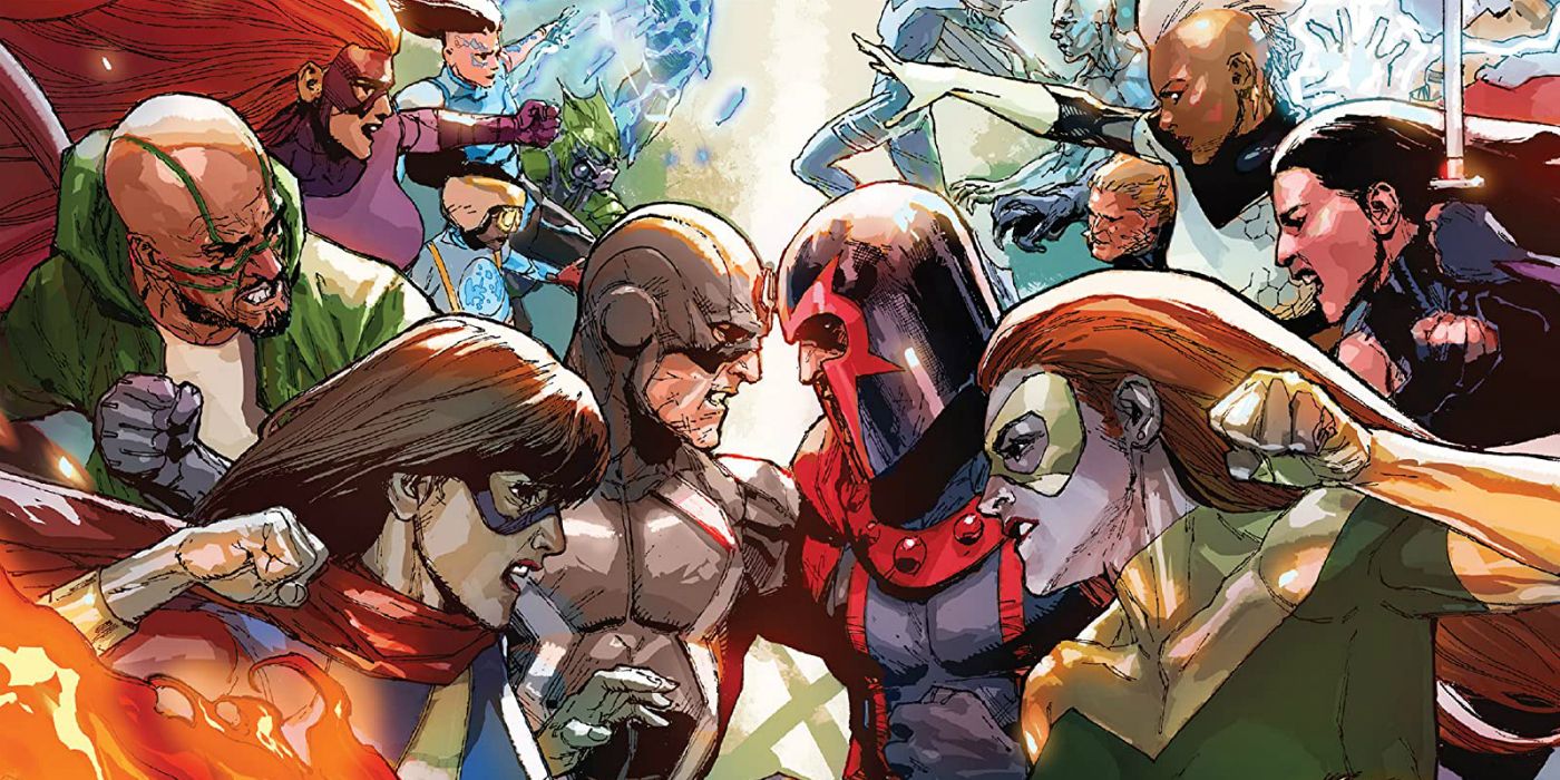 X-Men fight the Inhumans in Marvel Comics.
