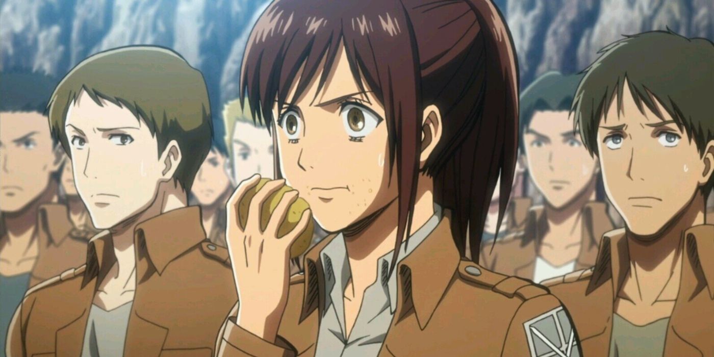 Sasha eating a potato on Attack on Titan