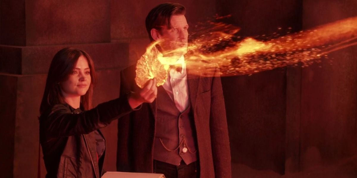 Clara and The Doctor giving their memories