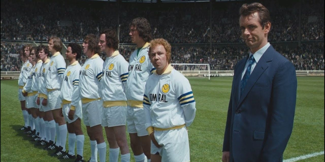 Brian stands on the pitch with Leeds United in The Damned United