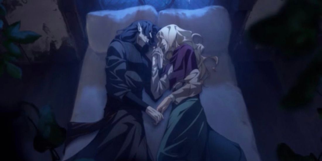 Dracula and Lisa, screenshot final episode, lying in bed at the inn