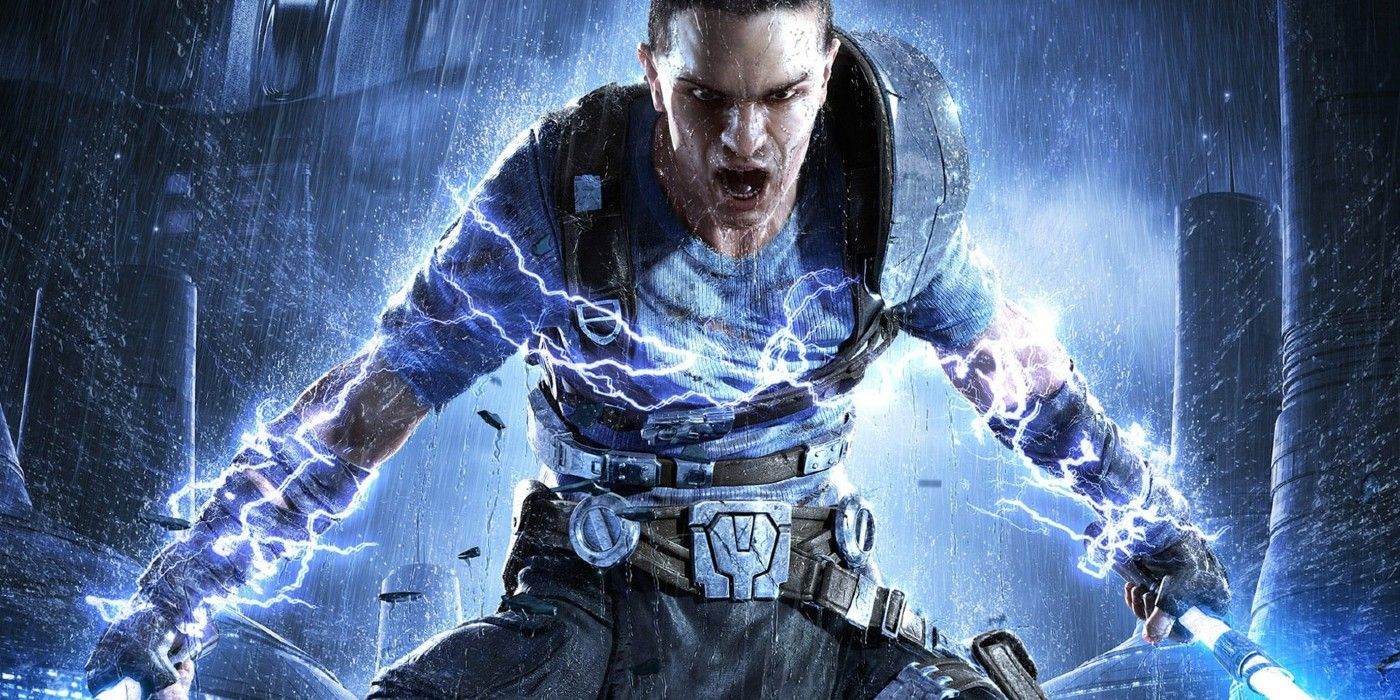 A character from Star Wars: The Force Unleashed II surrounded by lightning