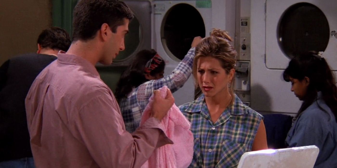 Ross and Rachel at the laundromat in Friends