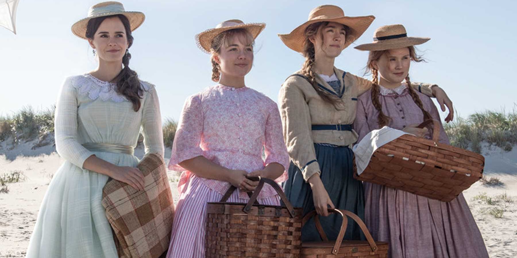 The March sisters stand on the beach with their baskets in Little Women