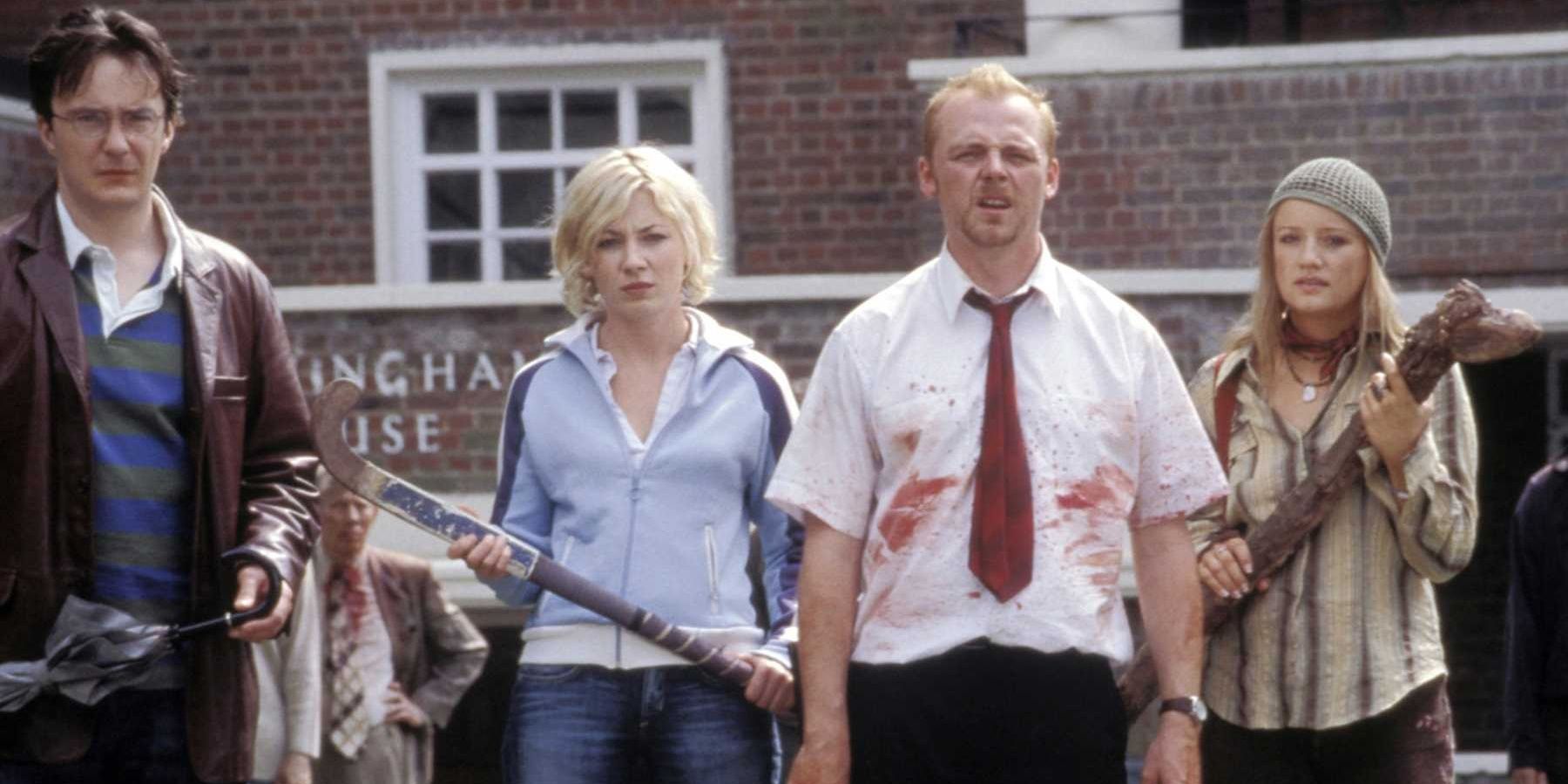A band of survivors look on from Shaun of the Dead