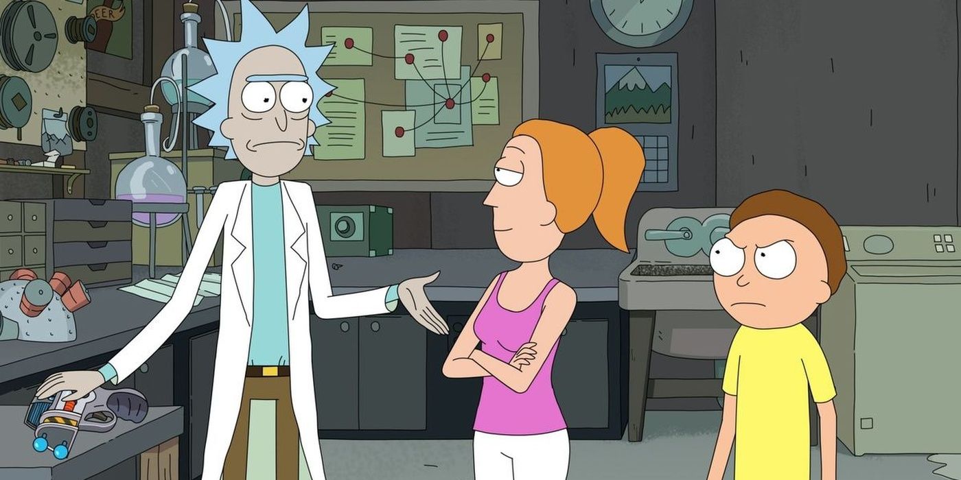 Summer and Morty look at Rick angrily in Rick and Morty