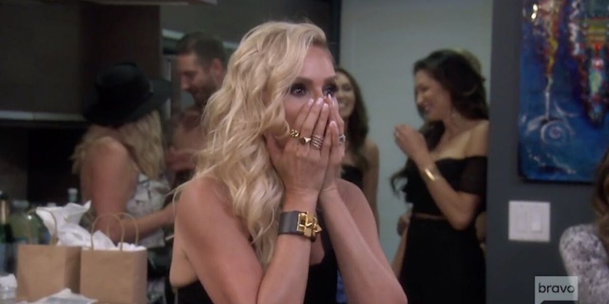 Tamra covering her mouth on The Real Housewives Of Orange County